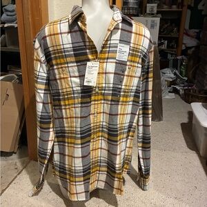 Men's Plaid Flannel Shirt - Yellow, Gray, and Black
